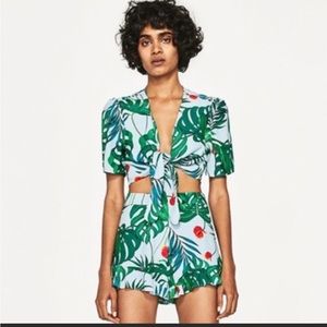 Zara tropical leaf crop top